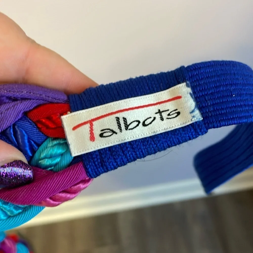 Talbots Vintage Braided Rope Fabric Blue Teal Purple Pink Stretch belt OS